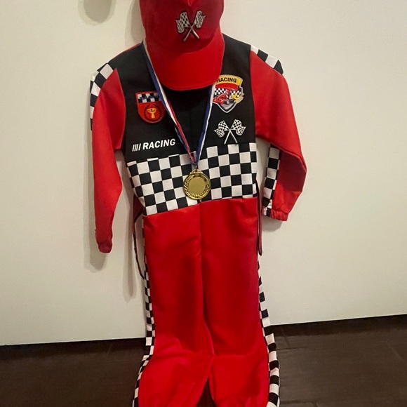 Kids Red Racing Costume with Cap - Picture 2 of 8